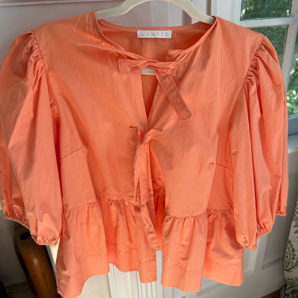 Karlie Orange Puff Sleeve Blouse